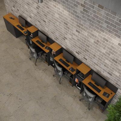 Conjunto De Escritório Tech 3 Livreiro 1 Buffet E 4 Mesas 90 - Preto E Cedro Preto E Cedro