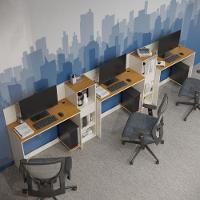 Conjunto De Escritório Tech 2 Livreiro E 3 Mesas 90cm - Vian - Off White E Cedro Off White E Cedro - 1