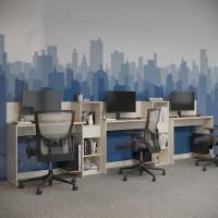 Conjunto De Escritório Tech 2 Livreiro E 3 Mesas 90cm - Vian - Off White E Cedro Off White E Cedro - 2