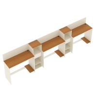 Conjunto De Escritório Tech 2 Livreiro E 3 Mesas 90cm - Vian - Off White E Cedro Off White E Cedro