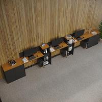 Conjunto De Escritório Tech 2 Livreiro 2 Buffet E 3 Mesas 90 - Preto E Cedro Preto E Cedro - 1