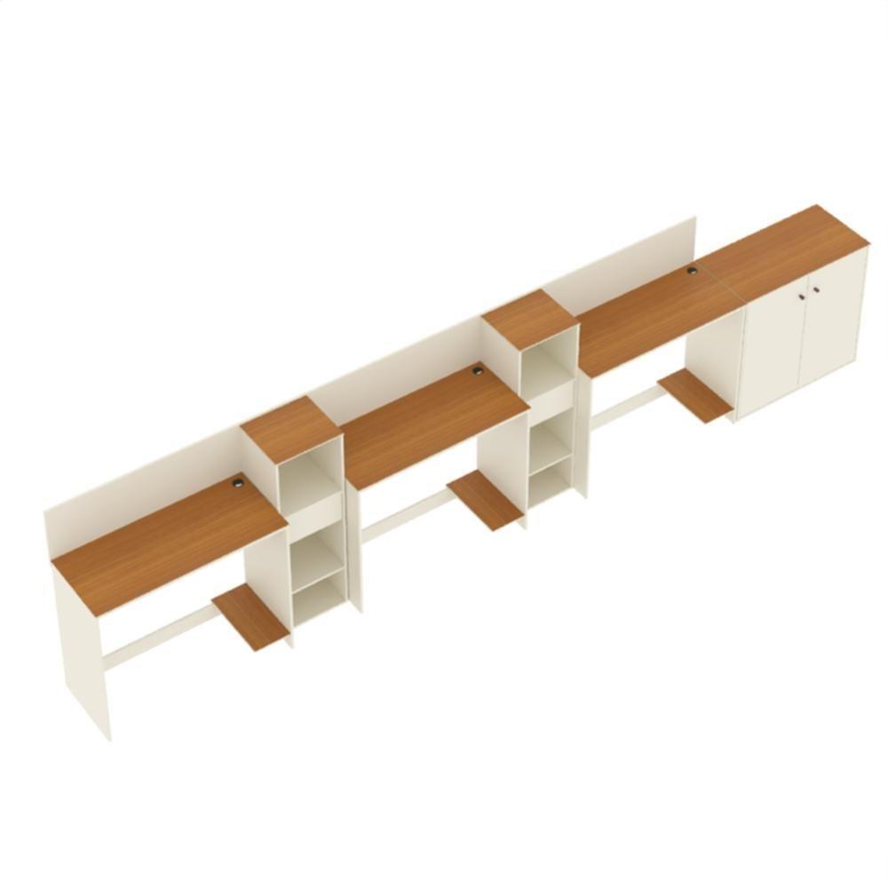 Conjunto De Escritório Tech 2 Livreiro 1 Buffet E 3 Mesas 90 - Off White E Cedro Off White E Cedro - 4