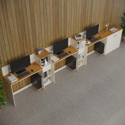 Conjunto De Escritório Tech 2 Livreiro 1 Buffet E 3 Mesas 90 - Off White E Cedro Off White E Cedro