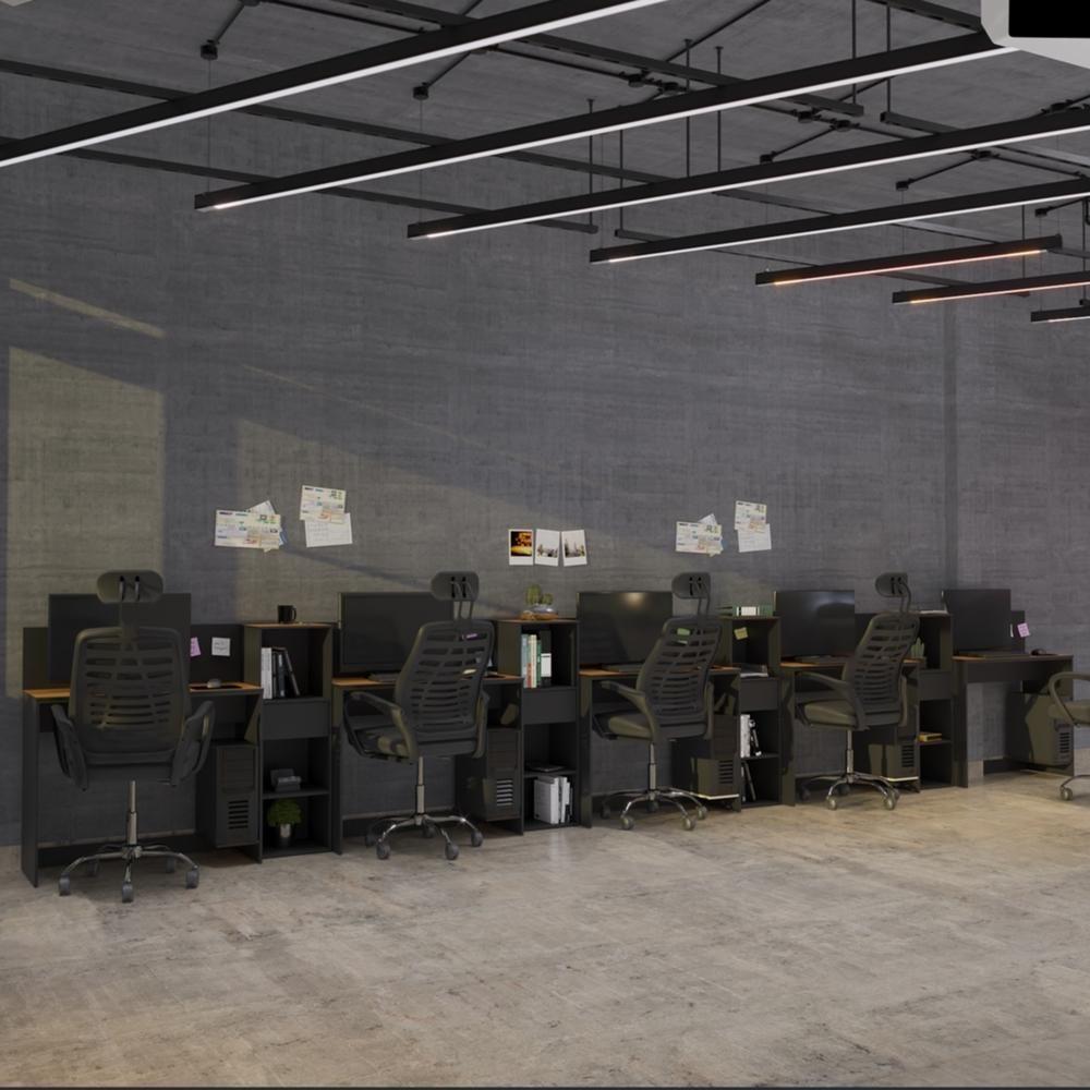 Conjunto De Escritório Tech 4 Livreiro E 5 Mesas 90cm - Vian - Preto E Cedro Preto E Cedro - 2