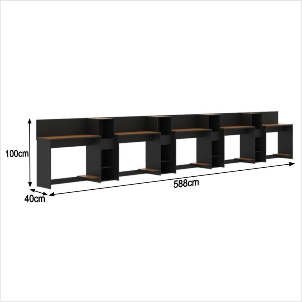 Conjunto De Escritório Tech 4 Livreiro E 5 Mesas 90cm - Vian - Preto E Cedro Preto E Cedro - 3
