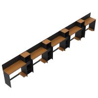 Conjunto De Escritório Tech 4 Livreiro E 5 Mesas 90cm - Vian - Preto E Cedro Preto E Cedro