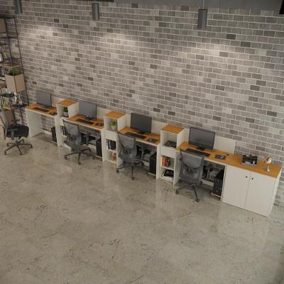 Conjunto De Escritório Tech 3 Livreiro 1 Buffet E 4 Mesas 90 - Off White E Cedro Off White E Cedro