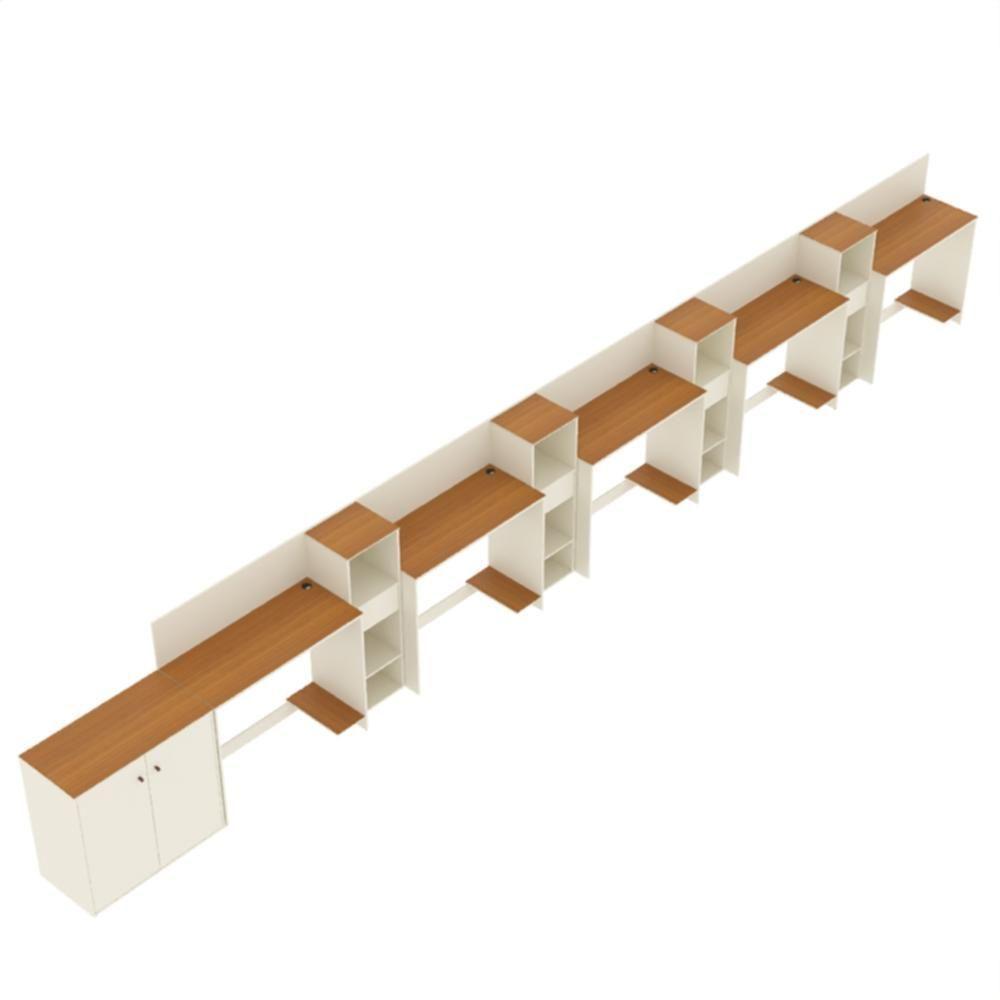 Conjunto De Escritório Tech 4 Livreiro 1 Buffet E 5 Mesas 90 - Off White E Cedro Off White E Cedro - 4