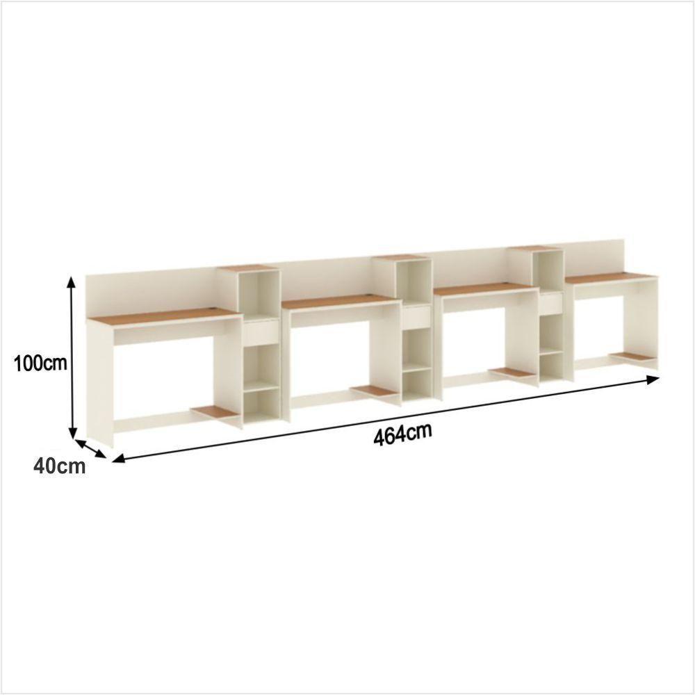 Conjunto De Escritório Tech 3 Livreiro E 4 Mesas 90cm - Vian - Off White E Cedro Off White E Cedro - 3