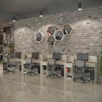 Conjunto De Escritório Tech 3 Livreiro E 4 Mesas 90cm - Vian - Off White E Cedro Off White E Cedro - 2