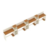 Conjunto De Escritório Tech 3 Livreiro E 4 Mesas 90cm - Vian - Off White E Cedro Off White E Cedro