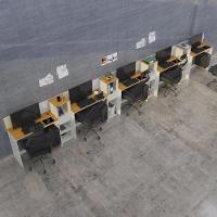 Conjunto De Escritório Tech 4 Livreiro E 5 Mesas 90cm - Vian - Off White E Cedro Off White E Cedro - 1