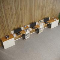 Conjunto De Escritório Tech 2 Livreiro 2 Buffet E 3 Mesas 90 - Off White E Cedro Off White E Cedro - 1