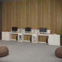 Conjunto De Escritório Tech 2 Livreiro 2 Buffet E 3 Mesas 90 - Off White E Cedro Off White E Cedro - 2