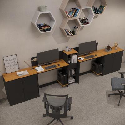 Conjunto De Escritório Tech 1 Livreiro 2 Buffet E 2 Mesas 90 - Preto E Cedro Preto E Cedro