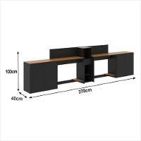 Conjunto De Escritório Tech 1 Livreiro 2 Buffet E 2 Mesas 90 - Preto E Cedro Preto E Cedro - 2