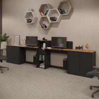 Conjunto De Escritório Tech 1 Livreiro 2 Buffet E 2 Mesas 90 - Preto E Cedro Preto E Cedro - 3