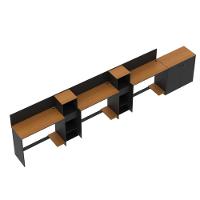 Conjunto De Escritório Tech 2 Livreiro 1 Buffet E 3 Mesas 90 - Preto E Cedro Preto E Cedro