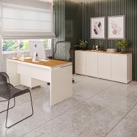 Conjunto De Escritório Office 3 Peças Mesa Gaveteiro Balcão - Off White E Cedro Off White E Cedro - 3