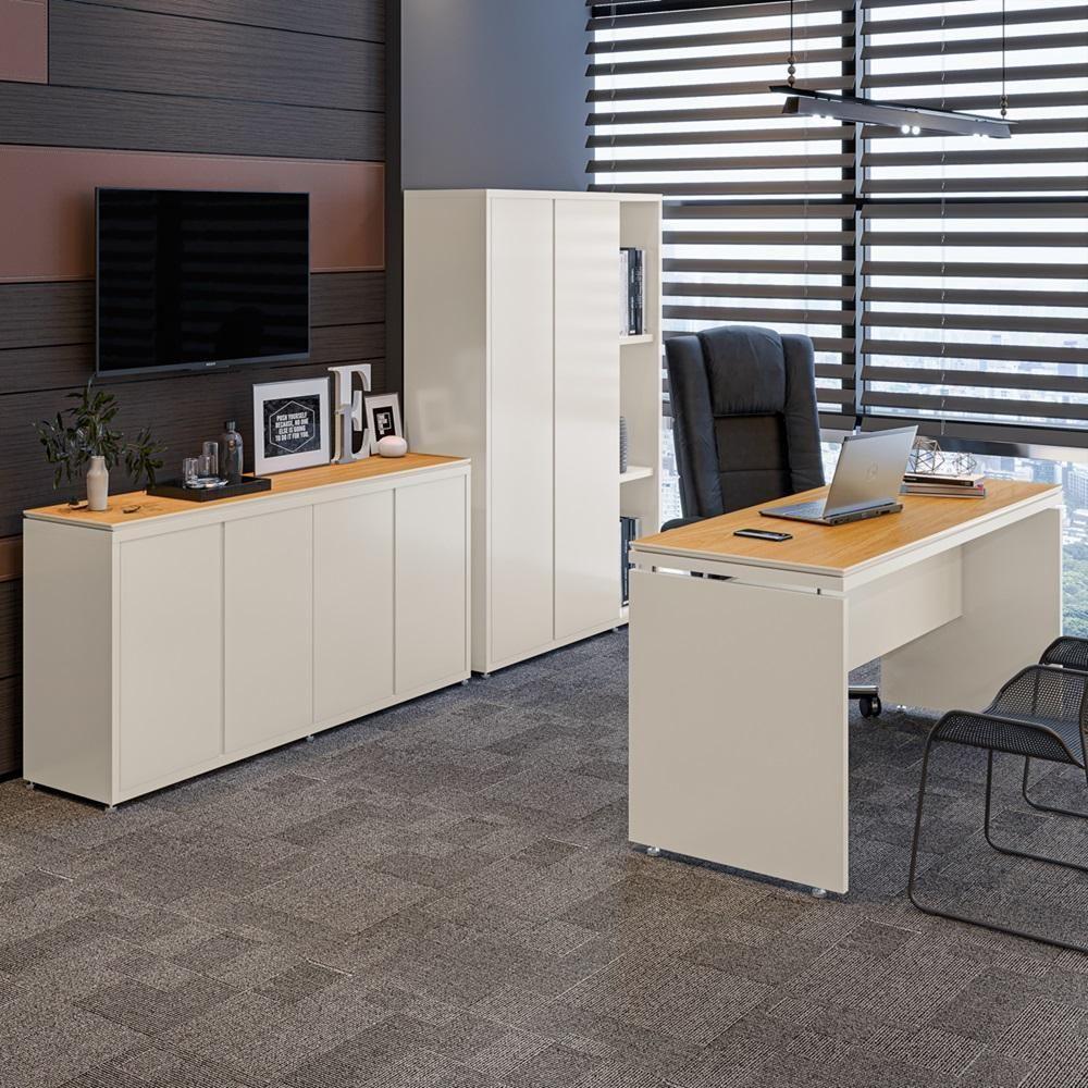 Conjunto De Escritório Office 3 Peças Mesa Balcão Armário Tu - Off White E Cedro Off White E Cedro - 1