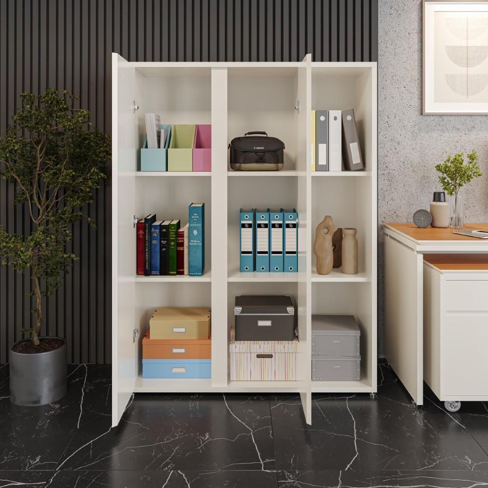 Conjunto De Escritório Office 3 Peças Mesa Balcão Armário Tu - Off White E Cedro Off White E Cedro - 10