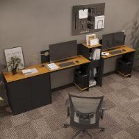 Conjunto De Escritório Tech 1 Livreiro 1 Buffet E 2 Mesas 90 - Preto E Cedro Preto E Cedro - 1