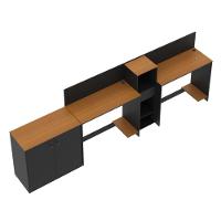 Conjunto De Escritório Tech 1 Livreiro 1 Buffet E 2 Mesas 90 - Preto E Cedro Preto E Cedro