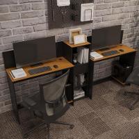 Conjunto De Escritório Tech 1 Livreiro E 2 Mesas 90cm - Vian - Preto E Cedro Preto E Cedro - 1