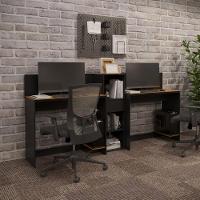 Conjunto De Escritório Tech 1 Livreiro E 2 Mesas 90cm - Vian - Preto E Cedro Preto E Cedro - 2