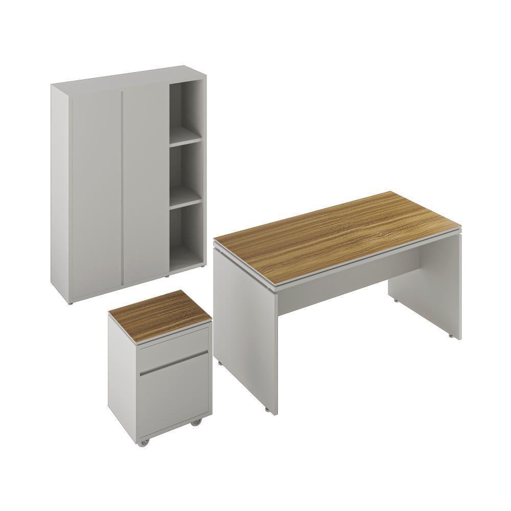 Conjunto De Escritório Office 3 Peças Mesa Gaveteiro Armário - Fendi E Freijó Fendi E Freijó - 1