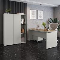 Conjunto De Escritório Office 3 Peças Mesa Gaveteiro Armário - Fendi E Freijó Fendi E Freijó - 3