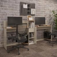 Conjunto De Escritório Tech 1 Livreiro E 2 Mesas 90cm - Vian - Off White E Cedro Off White E Cedro - 2