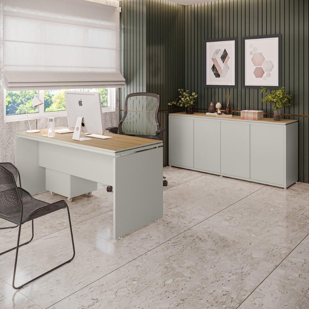 Conjunto De Escritório Office 3 Peças Mesa Gaveteiro Balcão - Fendi E Freijó Fendi E Freijó - 3