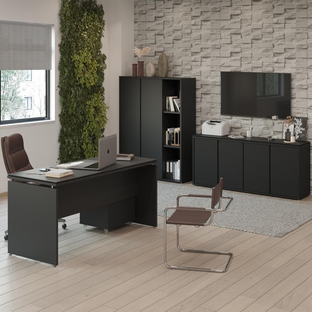 Conjunto De Escritório Office 4 Peças Mesa Gaveteiro Balcão - Preto Preto - 2