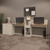 Conjunto De Escritório Tech 1 Livreiro 1 Buffet E 2 Mesas 90 - Off White E Cedro Off White E Cedro - 2