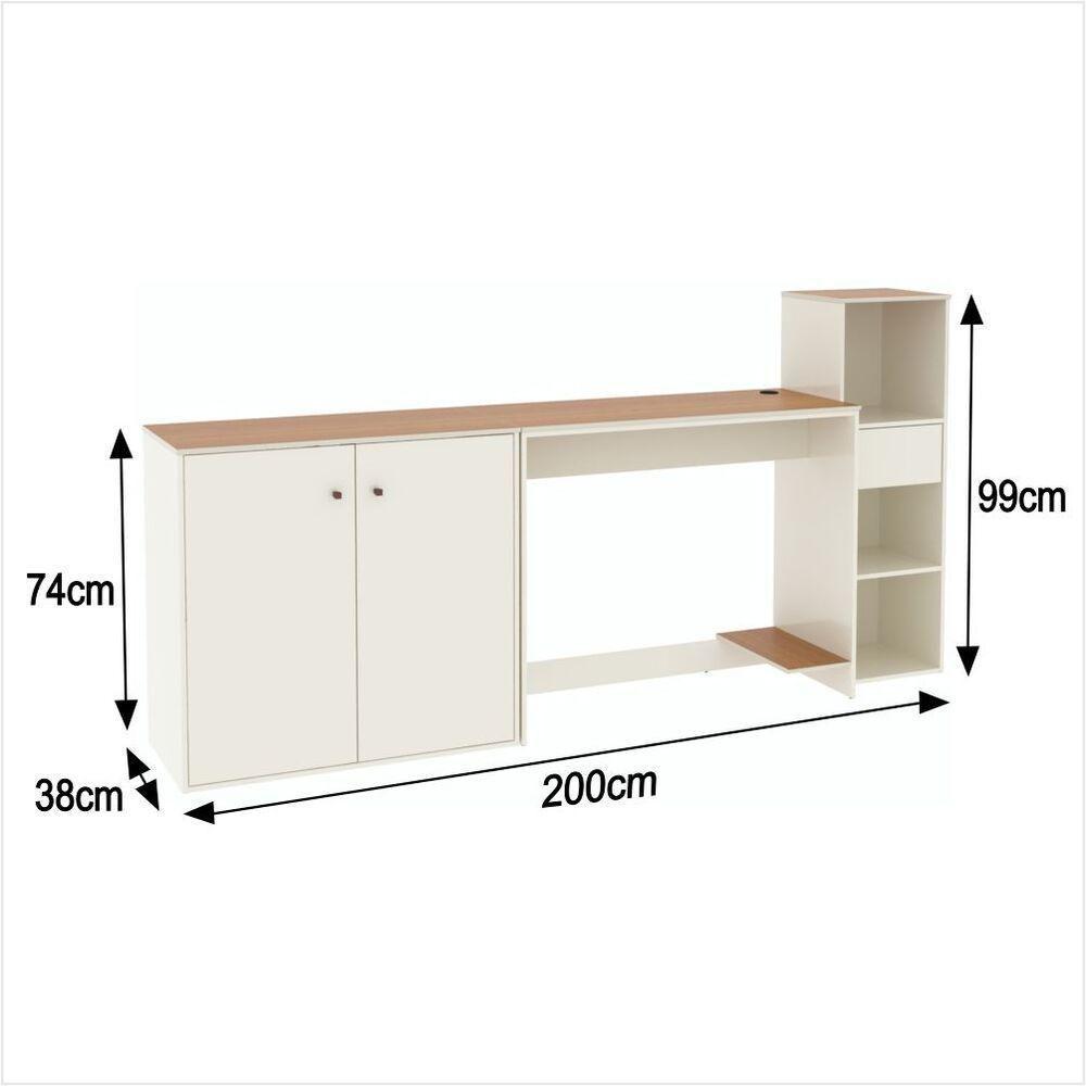 Conjunto De Escritório 3 Peças Tech Office Mesa Armário E Ap - Off White E Cedro Off White E Cedro - 2