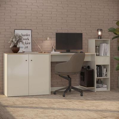 Conjunto De Escritório 3 Peças Tech Office Mesa Armário E Ap - Off White E Cedro Off White E Cedro