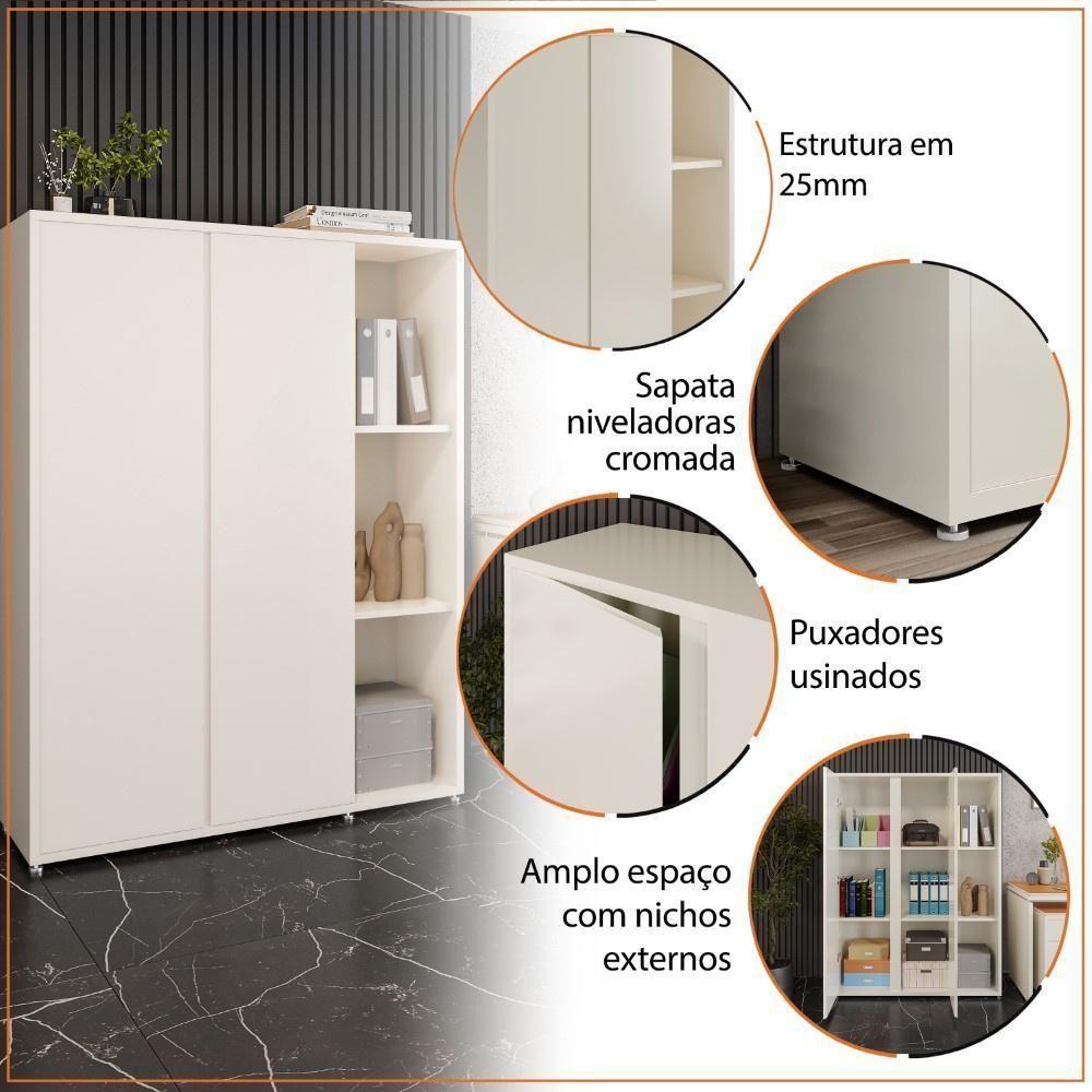 Conjunto De Escritório Office 3 Peças Mesa Gaveteiro Armário - Off White E Cedro Off White E Cedro - 9