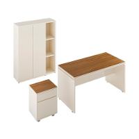 Conjunto De Escritório Office 3 Peças Mesa Gaveteiro Armário - Off White E Cedro Off White E Cedro - 1