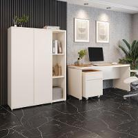Conjunto De Escritório Office 3 Peças Mesa Gaveteiro Armário - Off White E Cedro Off White E Cedro - 2