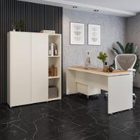 Conjunto De Escritório Office 3 Peças Mesa Gaveteiro Armário - Off White E Cedro Off White E Cedro - 3