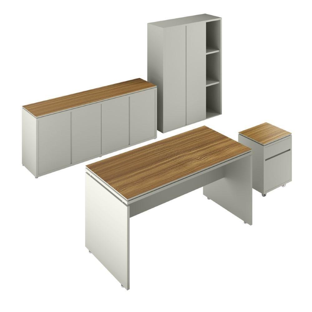 Conjunto De Escritório Office 4 Peças Mesa Gaveteiro Balcão - Fendi E Freijó Fendi E Freijó - 1