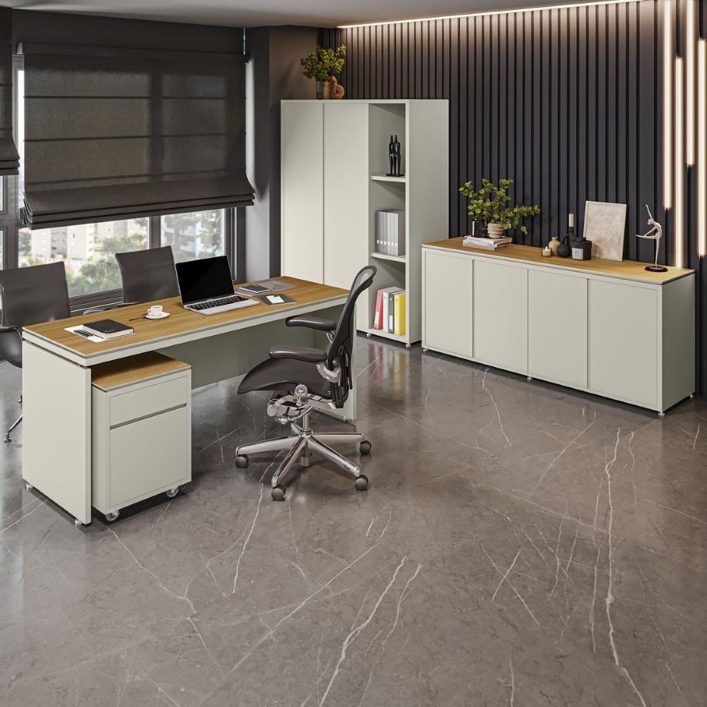 Conjunto De Escritório Office 4 Peças Mesa Gaveteiro Balcão - Fendi E Freijó Fendi E Freijó - 2