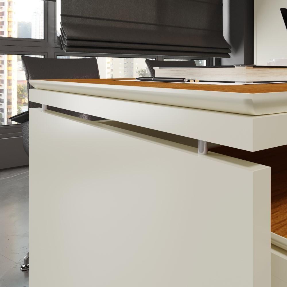 Conjunto De Escritório Office 4 Peças Mesa Gaveteiro Balcão - Off White E Cedro Off White E Cedro - 8