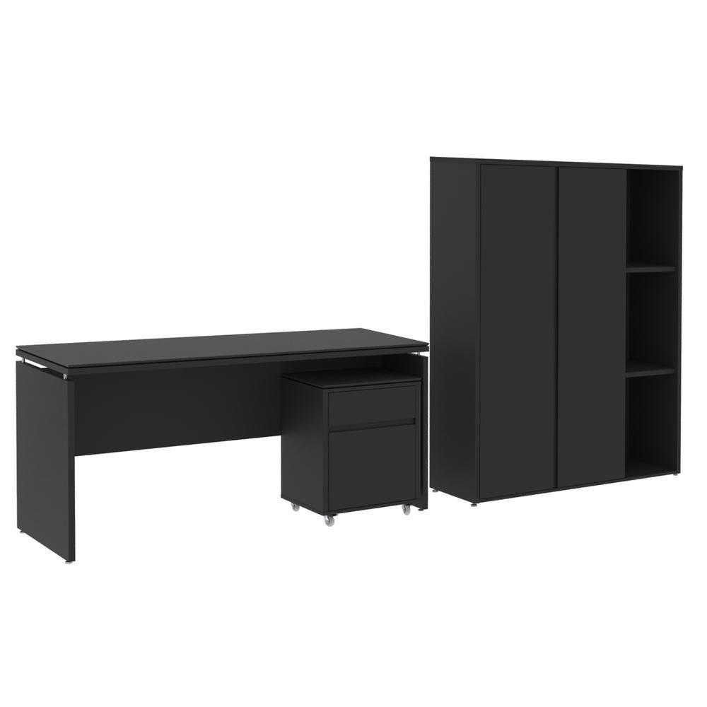 Conjunto De Escritório Office 2 Peças Mesa Armário Alto Tund - Preto Preto - 7