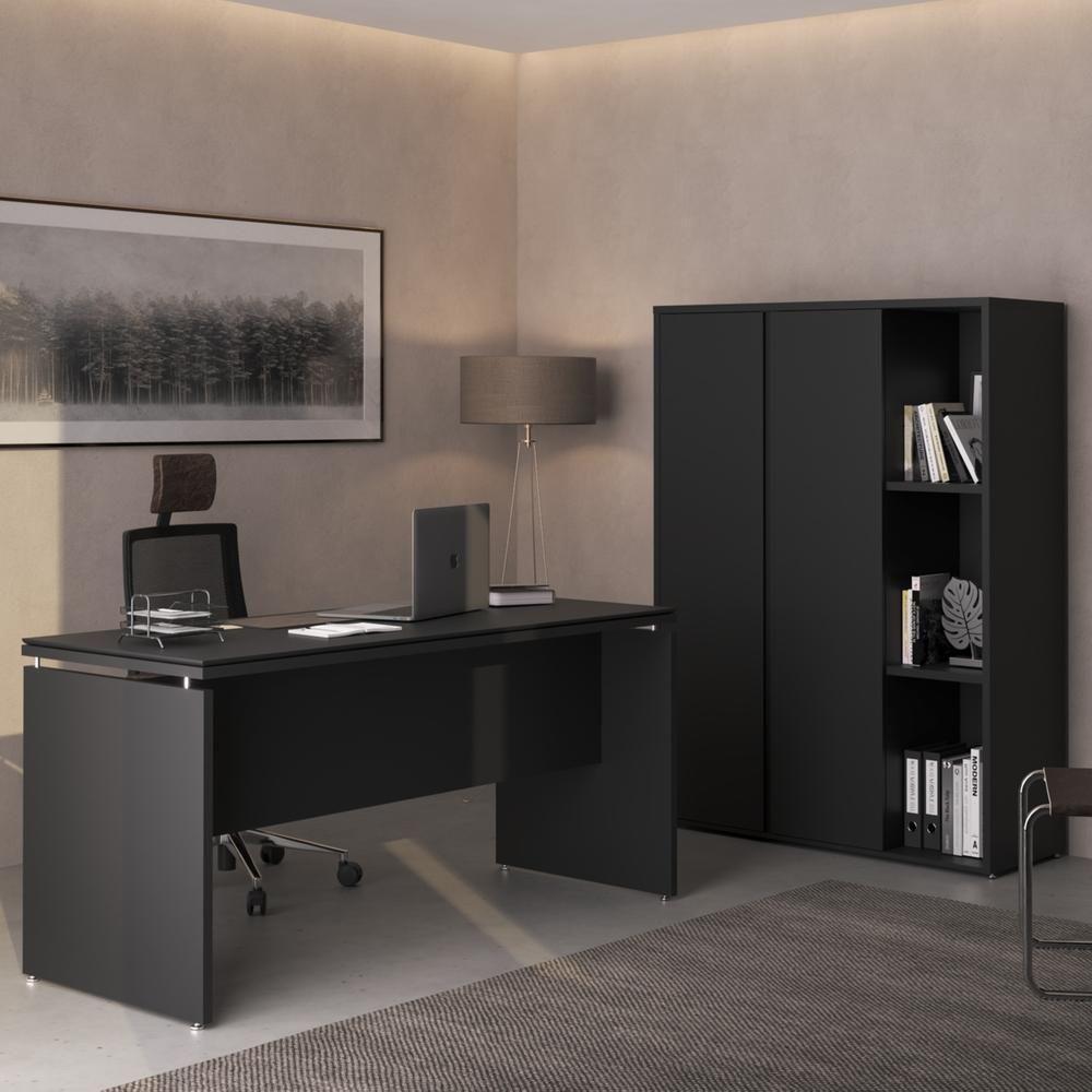 Conjunto De Escritório Office 2 Peças Mesa Armário Alto Tund - Preto Preto - 8