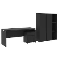 Conjunto De Escritório Office 2 Peças Mesa Armário Alto Tund - Preto Preto - 7