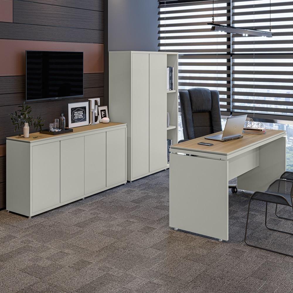 Conjunto De Escritório Office 3 Peças Mesa Balcão Armário Tu - Fendi E Freijó Fendi E Freijó - 1