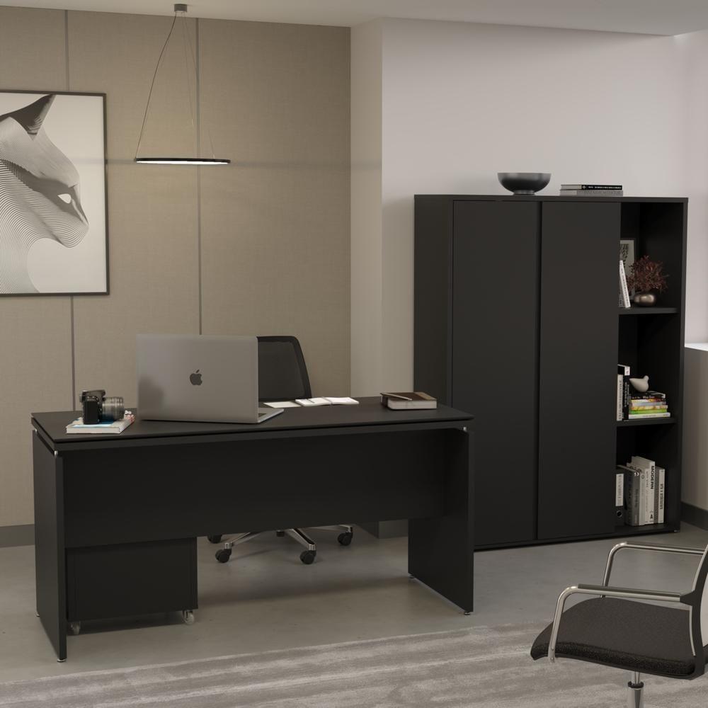 Conjunto De Escritório Office 3 Peças Mesa Gaveteiro Armário - Preto Preto - 2
