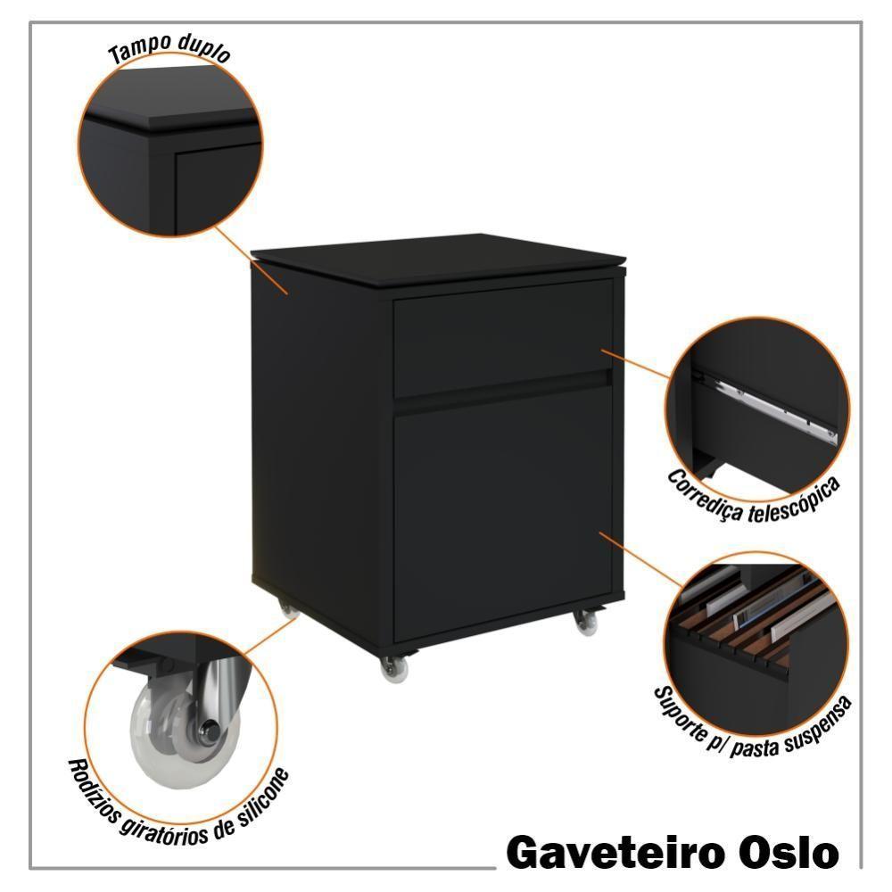 Conjunto De Escritório Office 3 Peças Mesa Gaveteiro Armário - Preto Preto - 7
